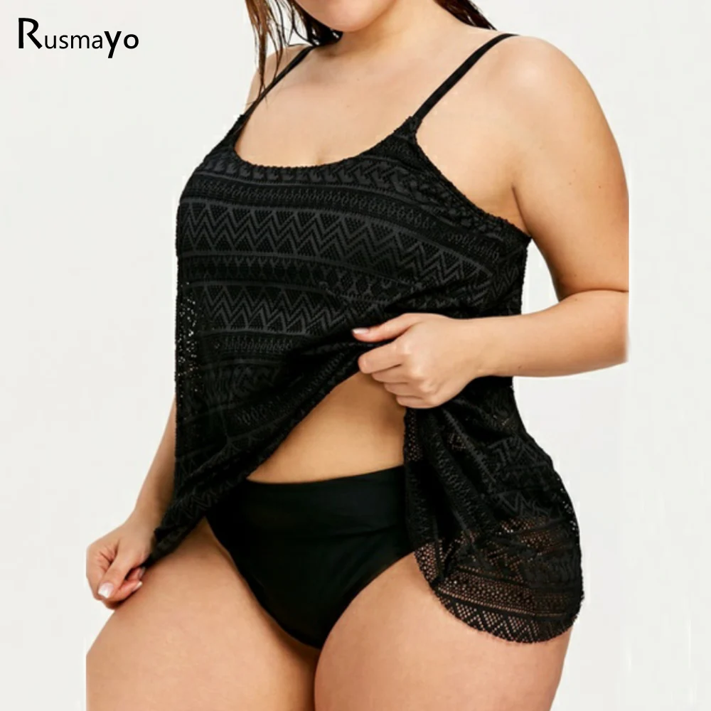

Women Mesh Tankini Plus Size Swimsuit Female Swimwear Lace Swim Bathing Split Suit Summer Large Big Two-piece Set XXXL For Fat18