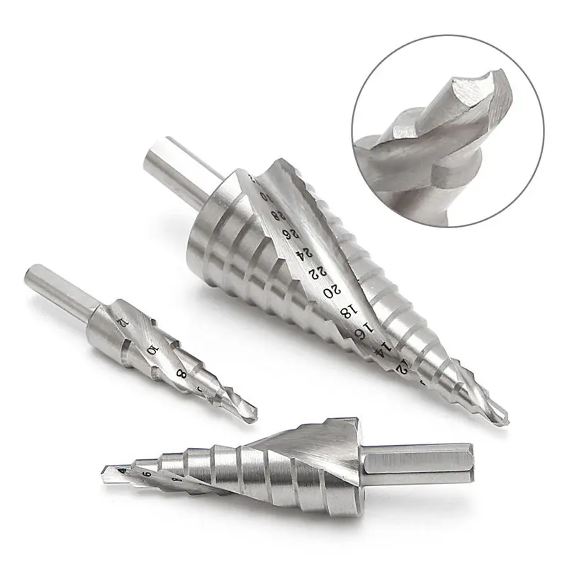 

HSS 4241 Spiral Flute Step Drill Bit Set Core Cone Step Hole Cutter Drill