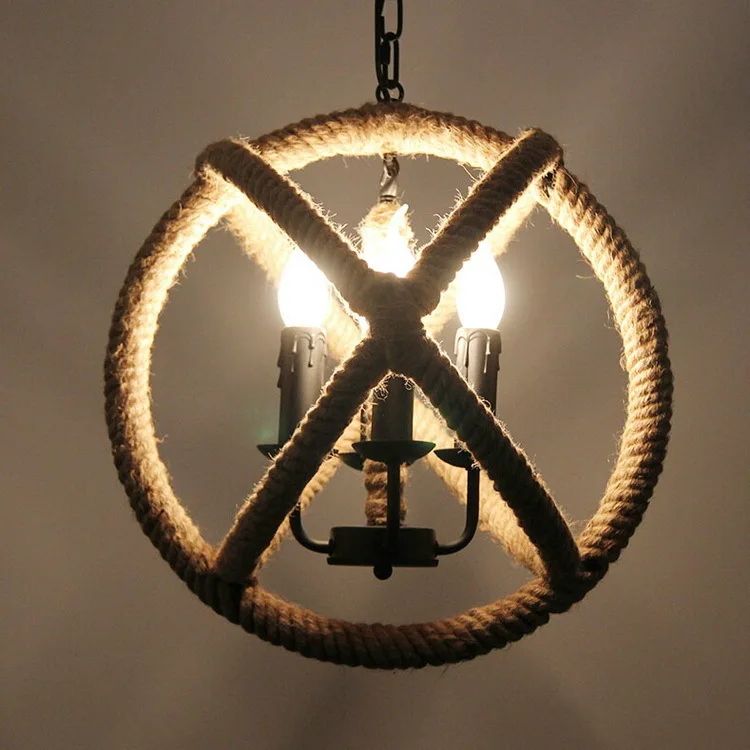 

American style pendant light hemp rope lamps hemp retro pendant lights lamp Dining Room Cafe Decor Lighting 35cm 3 *E14