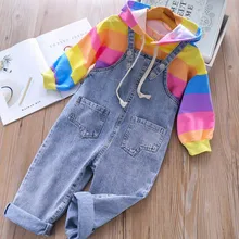 Весенняя детская одежда; свободные джинсовые комбинезоны для девочек с карманами; Комбинезон для маленьких девочек; детские брюки; джинсовые комбинезоны для малышей