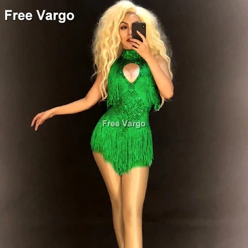 

Hologram Rhinestones Fringe Burning Man Jumpsuit Cosplay Drag Queen Costumes Party Singer Stage Dancer Showgirl Outfit Bodysuit