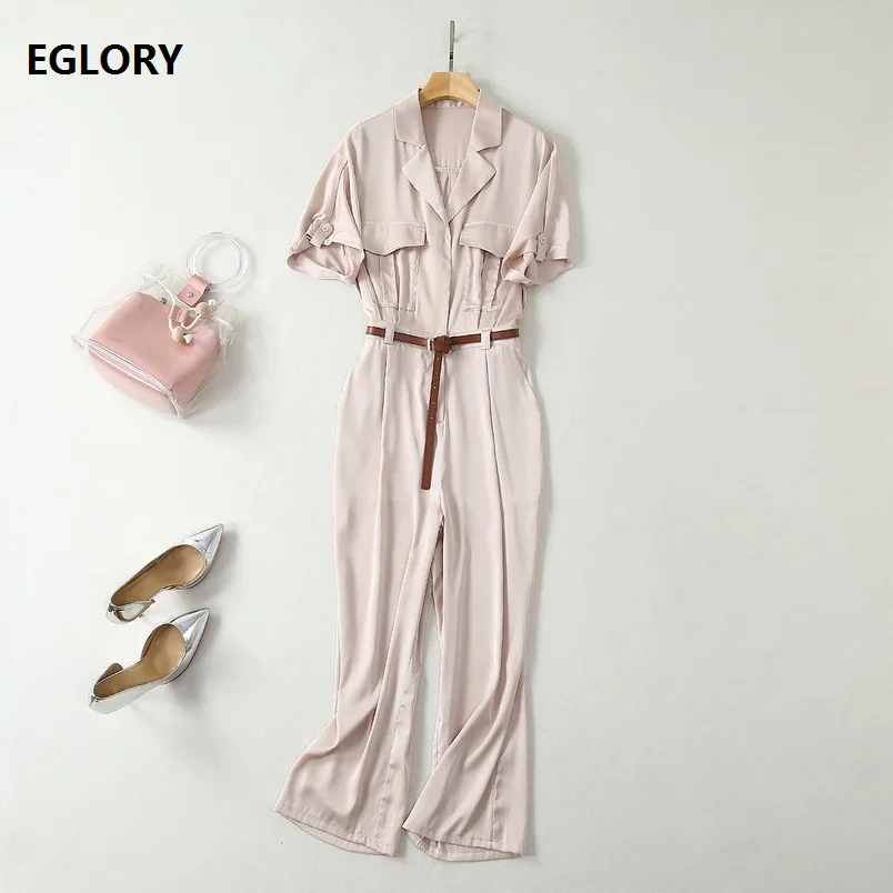 Hoge Kwaliteit Nieuwe 2019 Zomer Mode Jumpsuit Kantoor Dames Notched Kraag Buste Pocket Patchwork Met Korte Mouwen Enkellange Broek Overall Hoge Kwaliteit Nieuwe 2019 Zomer Mode Jumpsuit Kantoor Dames Notched Kraag Buste Pocket Patchwork Met Korte Mouwen Enkellange Broek Overall