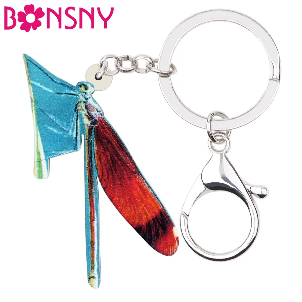 Bonsny акриловый мультяшный брелок для ключей со стрекозой держатель ювелирные