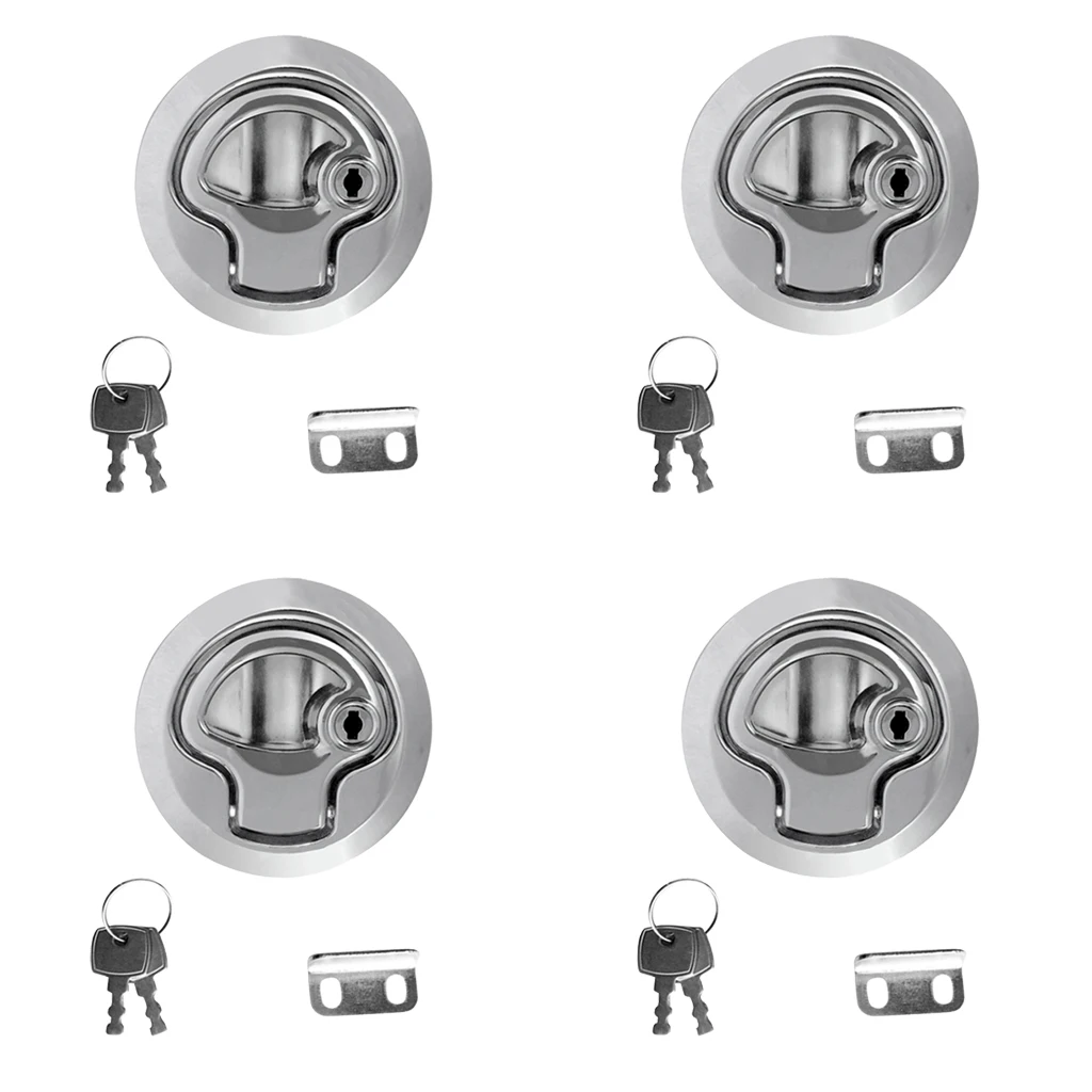 4 Pieces Durable Zinc Alloy 2 Inch Boat Lock Flush Pull Hatch Latch Bright Chrome Plated w/ Keys Marine Hardware