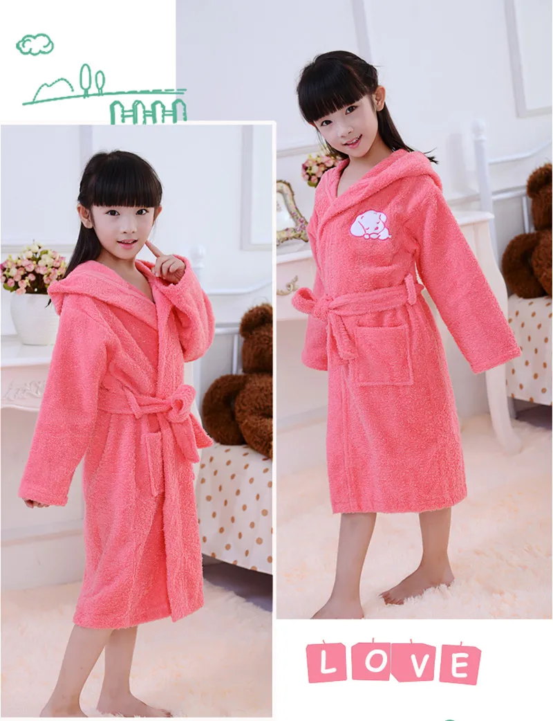 Terry Bathrobe Kids Hooded Bath Towel 5