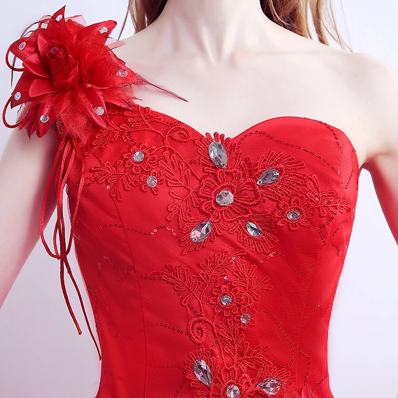 Дешевые индивидуальные новые белые или красные свадебные платья большого размера роскошные романтические одно плечо Дешевое Свадебное Платье Vestidos De Noiva