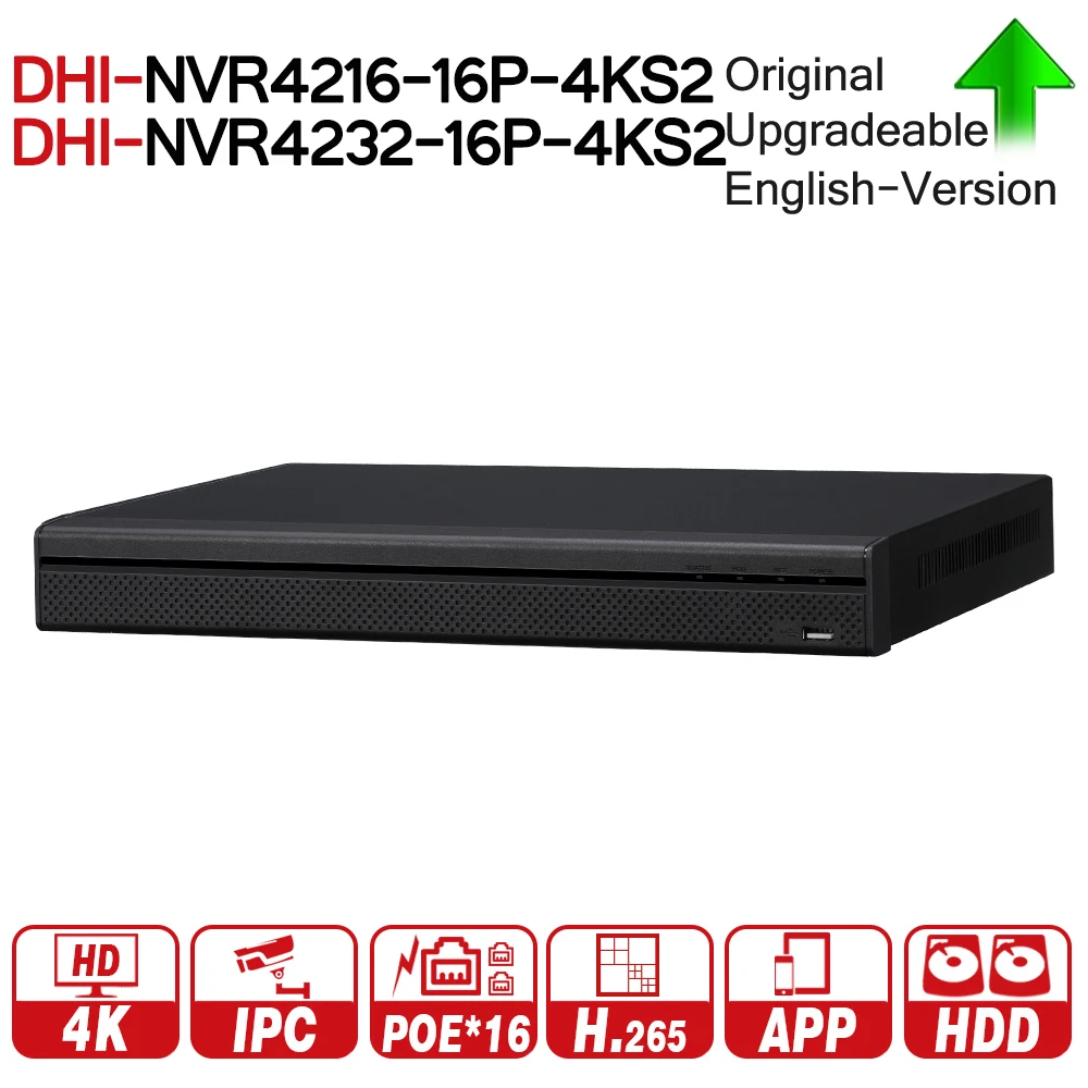 Dahua NVR4216 16P 4KS2 NVR4232 16/32 канальный 1U 16PoE 4K & H.265 Lite сетевой видеорегистратор NVR для