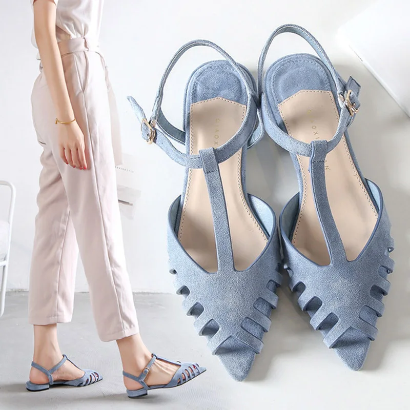 

Tangnest 2019 New Summer Flat Gladiator Sandals Women Rome Suede Fashion Ladies Pointed Peep Toe Casual Flat Shoes XWZ5871