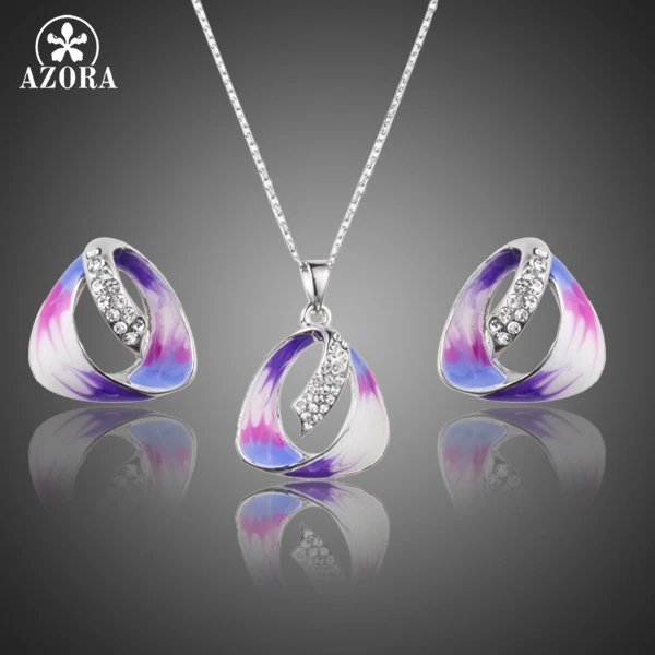 AZORA Unique Attractive Oil Painting Pattern Stellux Austrian Crystal Stud Earrings and Pendant Necklace Jewelry Sets