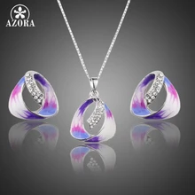 AZORA Único Atractivo Pintura Al Óleo Patrón Stellux de Cristal Austriaco Stud Pendientes y Collar de la Joyería Colgante Sets TG0168
