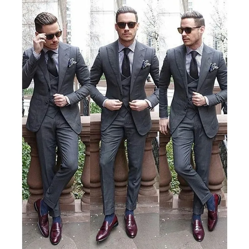 Custom Made Men Suits Set Slim Fit 3 Pieces (Jacket+Pants+Vest) Smart Casual Groom Groomsmen Wedding Prom Tuxedos Costume Homme