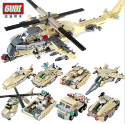 Gudi здания игрушечные лошадки Танк самолет 8 в 1 Военная Униформа боевое оружие спецназ армии модель вертолетов Развивающие детские игрушки