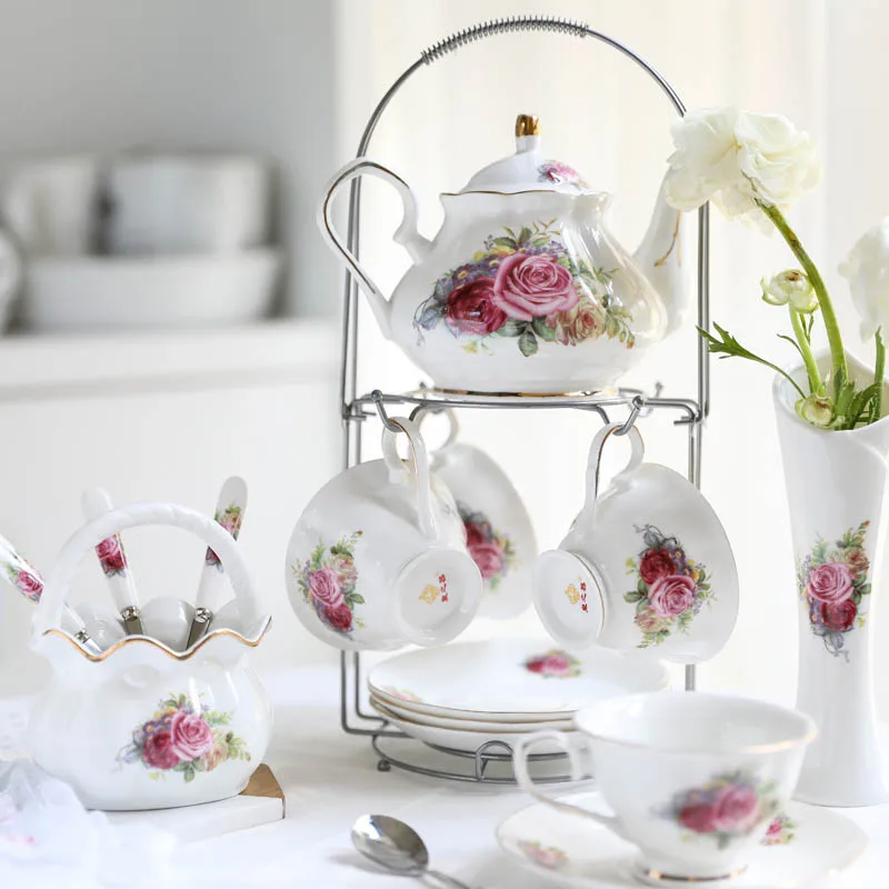 Европейский роскошный набор кофейных чашек из костяного фарфора, британский вечерний чайный набор, вечерние чашки, кружка, чайник, свадебные подарки - Цвет: A2