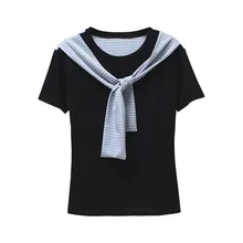 2017 Summer O-Neck Short Sleeve T Shirts With Tie Loose Harajuku Style Soft Tops Resile 1 Size 3 Colors