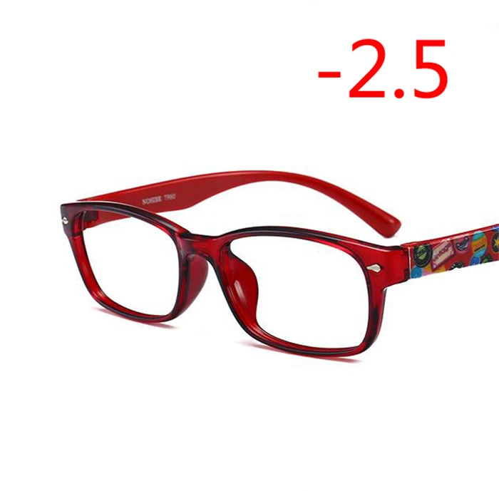 1,0-1,5-2,0-4,0 квадратные очки для близорукости с градусом женские мужские короткие очки для коррекции зрения TR90 полосатая черная синяя красная Желтая оправа - Цвет оправы: Myopia 250