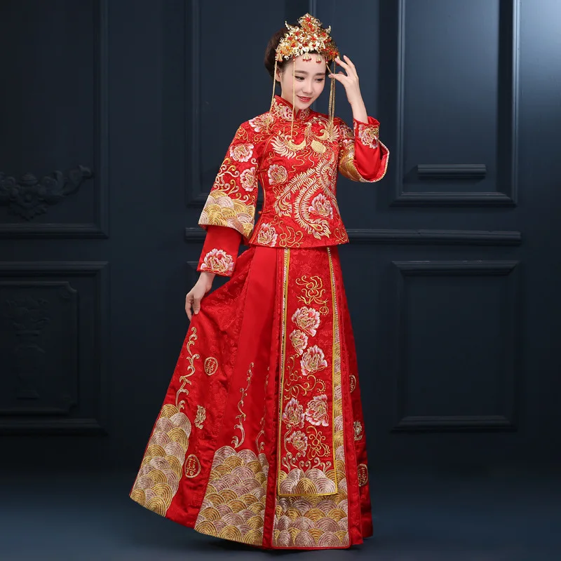 Мода 2019 красный Cheongsam длинное Ципао свадебное платье китайские традиционные платья Китай магазин одежды невесты традиции