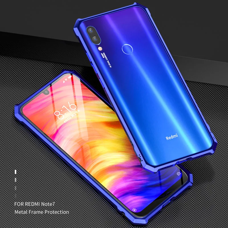 

Luxury Metal Bumper for Xiaomi redmi Note7 case side Phone back cover Redmi Note7 Pro Global case Aluminum Frame Original 6.3"