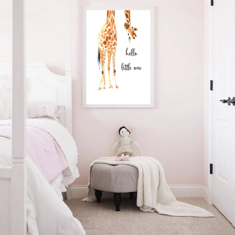 Giraffe Canvas Painting Hello Little One Quotes Prints Baby Girls Room Decor