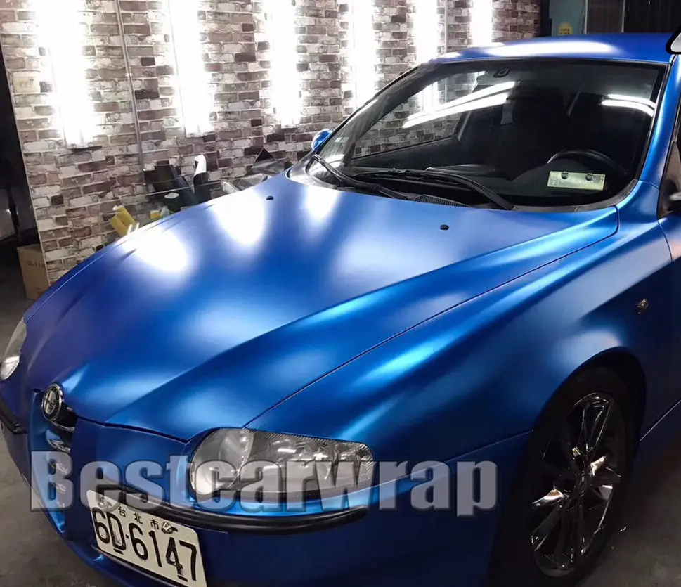 satin metallic chrome satin dark blue car wrapping film (3)