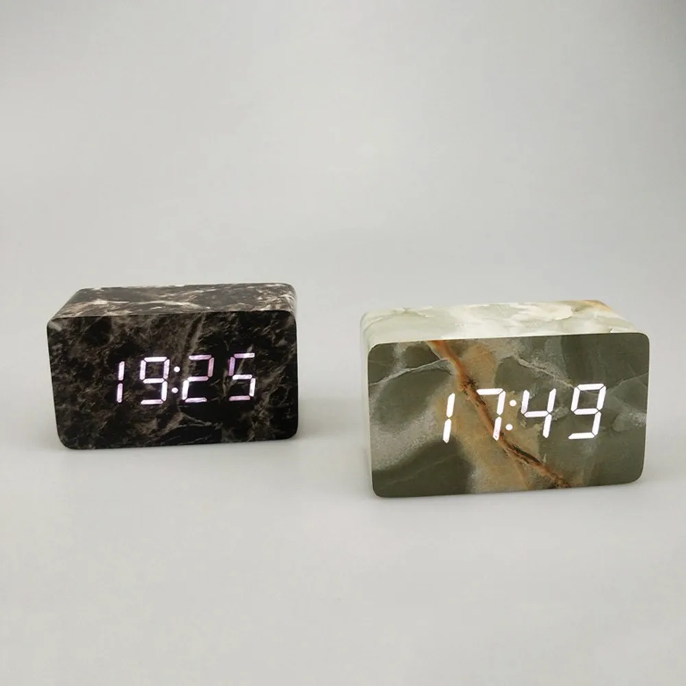 

Voice Control Calendar Thermometer Wooden LED Digital Alarm Clock USB/AAA Desk Modern Style Clock LED Change MAR8