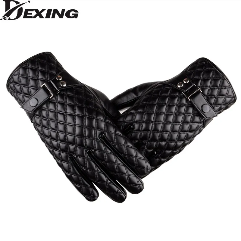 

Black winter gloves men PU leather gloves Mittens Keep Warm Windproof Driving Gloves motocycle gloves