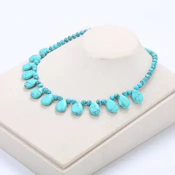 

3A Natural Healing Crystal Turquoise Necklace Power Stone Women Bead Chain Fashion Water Drop Turquoise Encrusted Women Necklace
