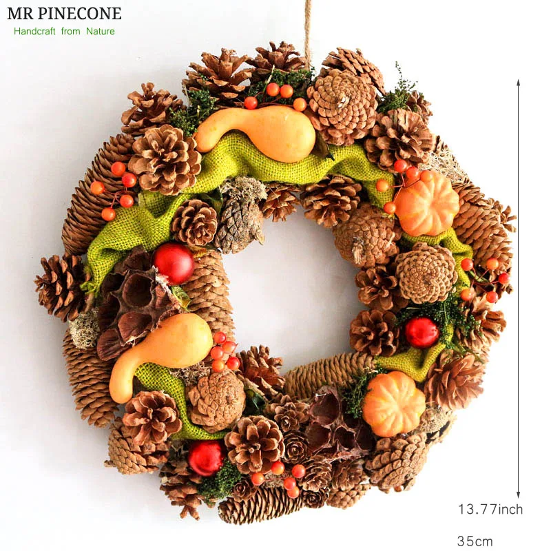 

D13.77" Fall Festival Pumpkin Home Decoration Autumn Thanksgiving Decoration Harvest Ornaments Wall Wreath Handcraft Decor