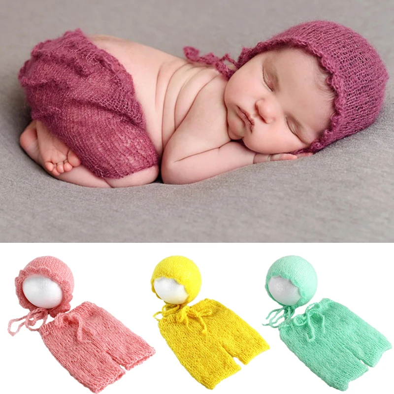 Mohair Newborn Photography Props Costumes Hat+Pants Set Baby Photo Accessories