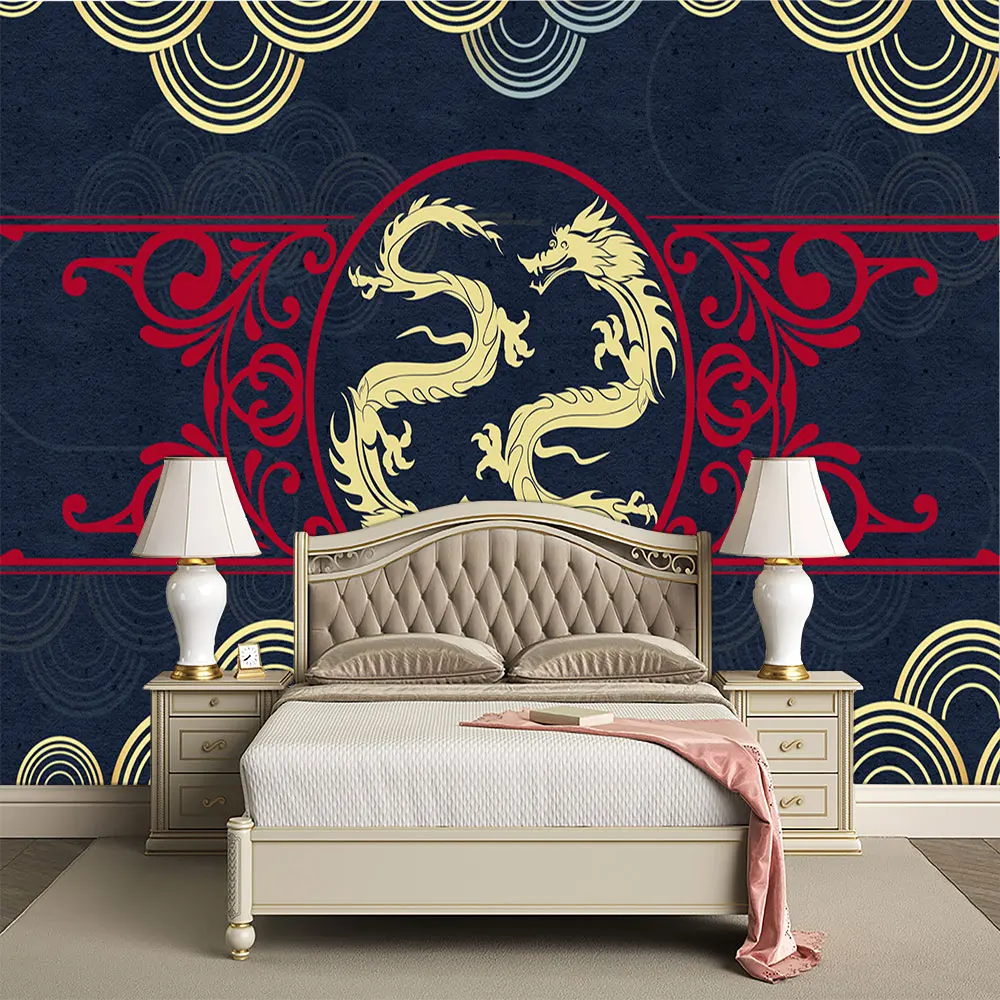 

Decoration Textile wallpaper New Chinese-style Chinese dragon and phoenix Chengxiang Fugui Xiangyun background wall