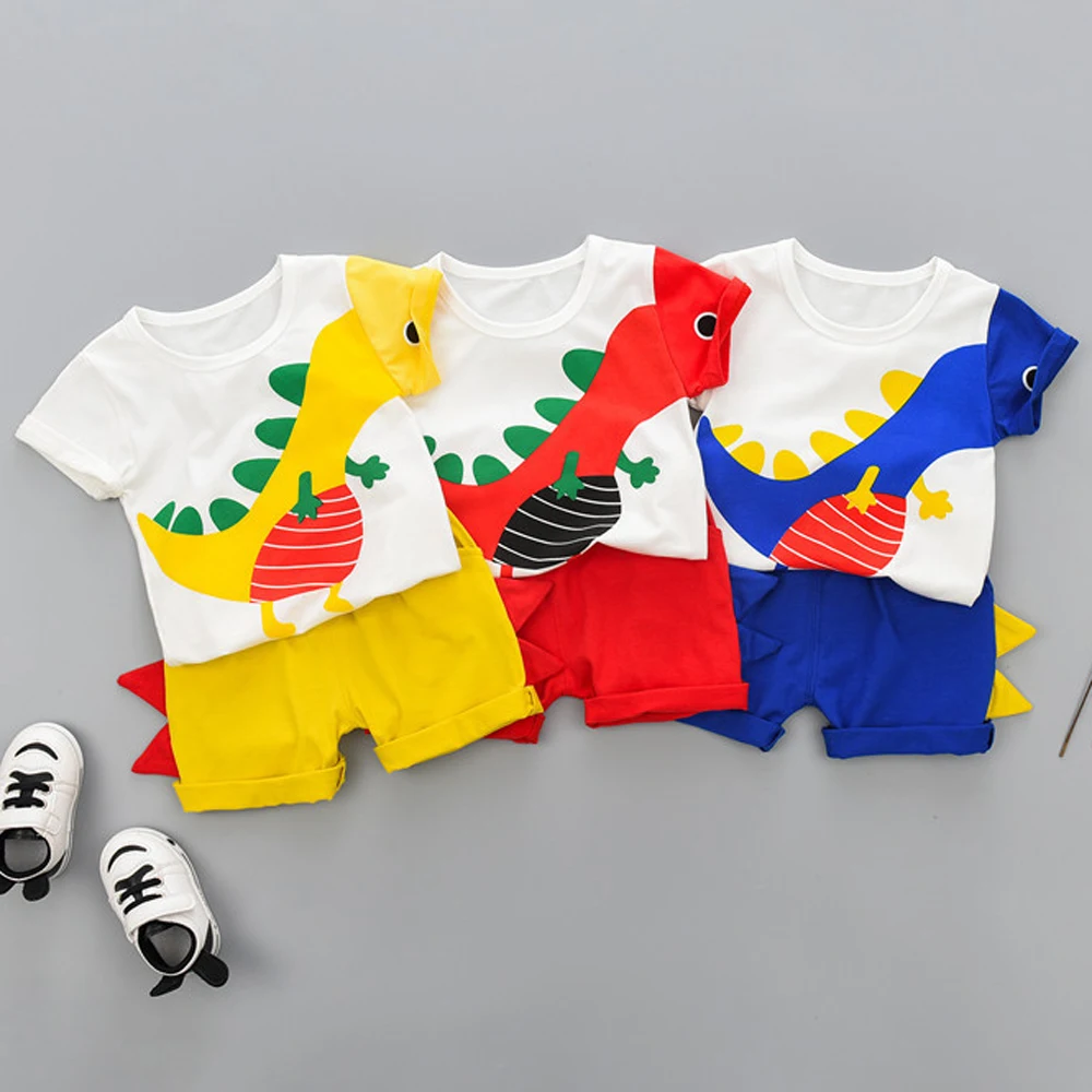 

Pudcoco Summer Kids Clothing Boys Baby Clothes Set Dinosaur Cartoon T-Shirt Shorts Toddler Clothes Boys 2Pcs Sets Casual 0-4Y