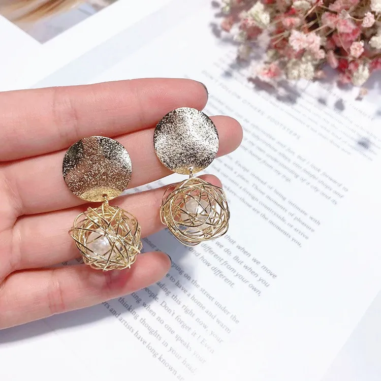 golden bird nest pearl earrings 925 silver post Hypoallergenic fadeless alloy fashion jewelry stud earrings for women girl gift