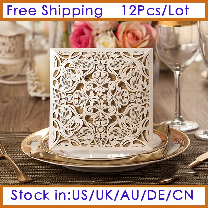 Wedding Cards Invitation 2015 Laser Cut Cards With Flowers Lace Golden