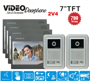 

ZHUDELE 7inch video door phone intercom IR Night Doorbell Camera and HandsFree Monitor Intercom Doorbell Open lock function 2V4