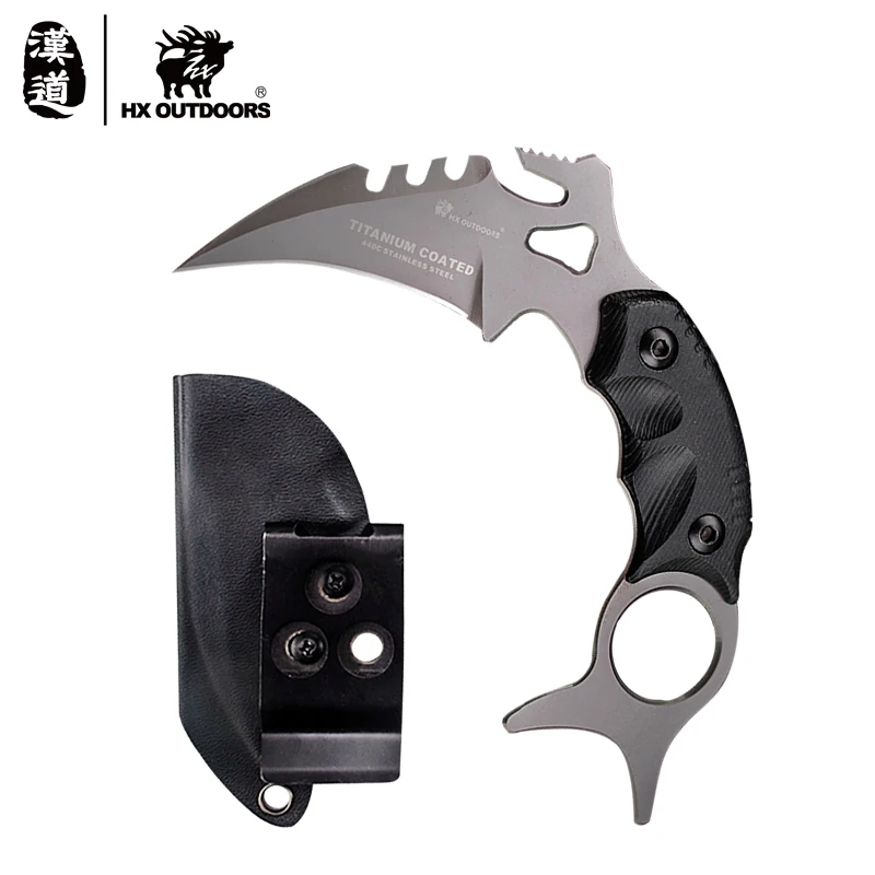 

HX outdoor karambit knife CS go surface plated titanium brand survival knife camping hand tools outdoor hunting claw knives tool