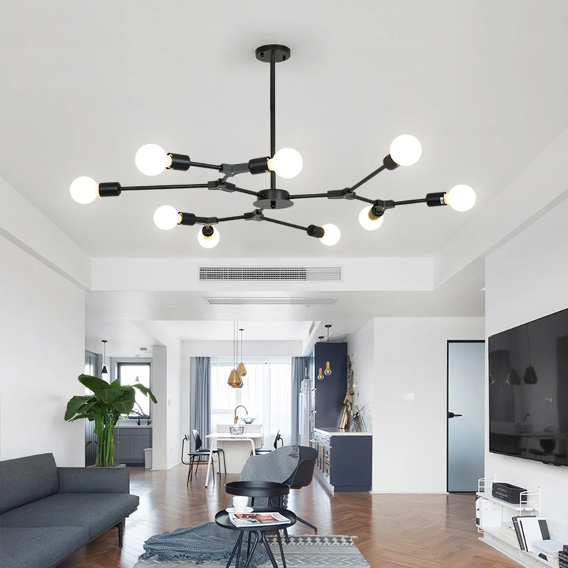 Modern Vintage Art Chanderlier Lighting For High Ceiling Living Room Brdroom Surface Mount Adjustable Black Ceiling Led Lamp Chandeliers Aliexpress