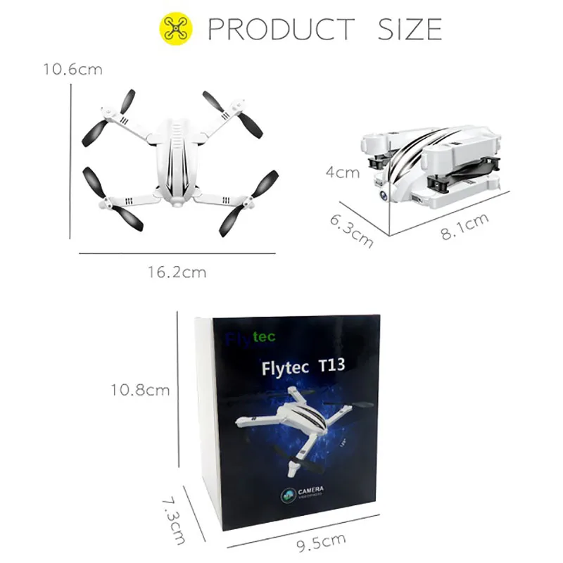 Flytec T13 3D 2.4G 4CH 6-Axis Gyro Mini Foldable RC Drone with Wifi FPV 720P Wide Angle Camera High Hold Mode RC Quadcopter