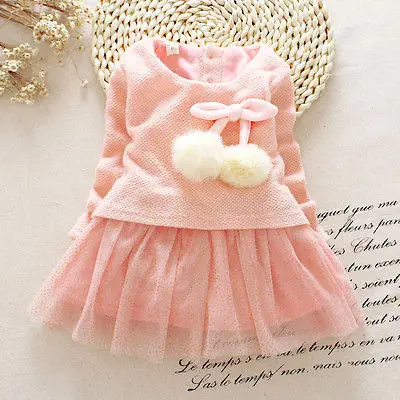 

Newborn Baby Girls Dress Knit Sweater Tops Lace Bowknot Dresses Clothing 0-24M kids dresses for girls One-Piece Clothes