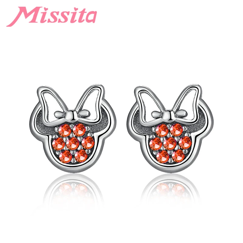 

MISSITA Cute Cartoon Mickey Minnie Earrings for Women Wedding Party Red Cubic Zirconia Design Stud Earrings Fashion Jewelry