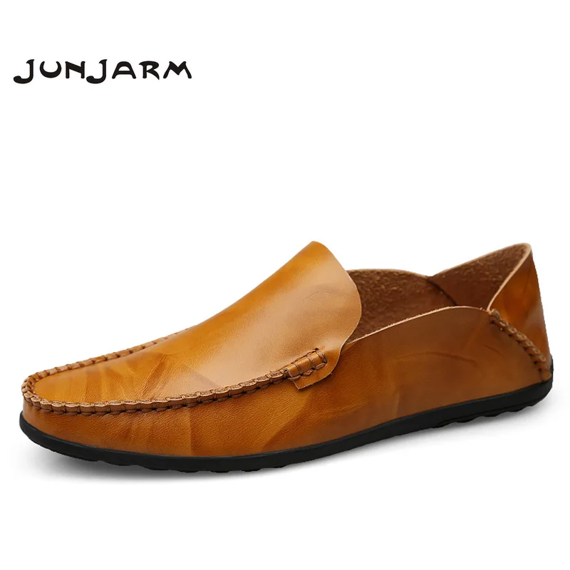 

JUNJARM Handmade Mens Loafers Split Leather Men Casual Shoes Breathable Casual Mens Slip On Shoes Moccasins Shoe Plus Size 38-46