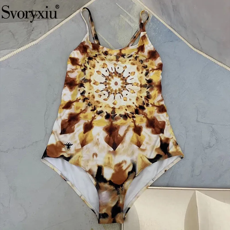 Svoryxiu 2019 Designer Retro Print One-Piece Women's Playsuit Sexy Backless Stretch Summer Swimwear Bikini Overall Svoryxiu 2019 Designer Retro Print One-Piece Women's Playsuit Sexy Backless Stretch Summer Swimwear Bikini Overall