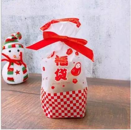 100 шт новогодний красный Кот приносящий удачу печенье Drawstring подарочные пакеты молочный нугат упаковка мешок Рождественский подарок - Цвет: 5