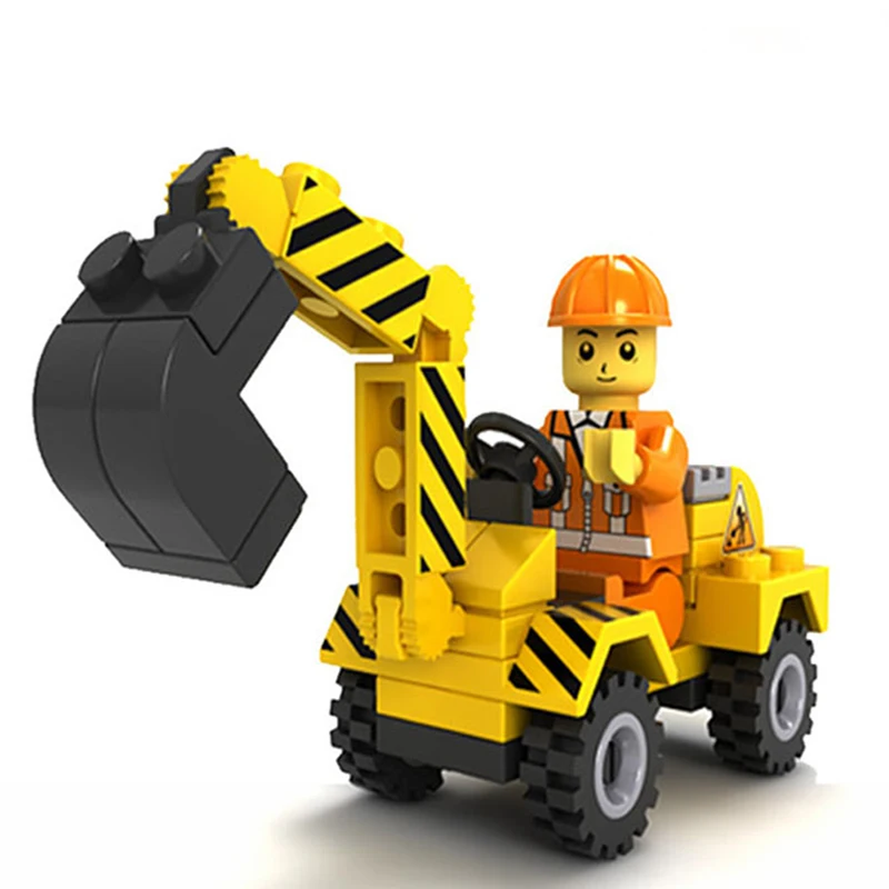 

37pcs City Construction Excavator Bulldozer Engineer Vehicles Figures Building Blocks Compatible legoed City Assemble Kids Toys