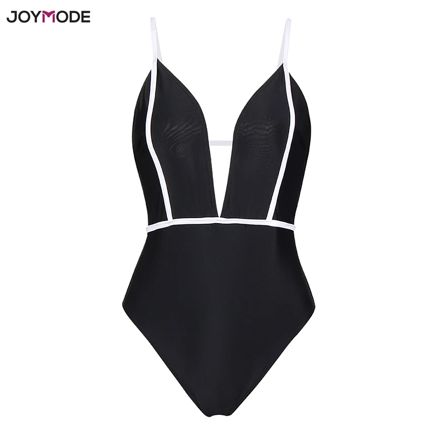 JOYMODE сексуальный Монокини Для женщин Bodycon Глубокий v образный вырез боди Черный и