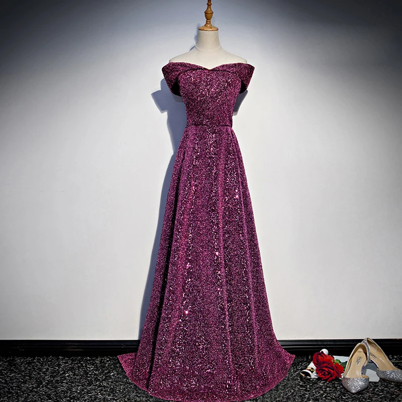 

New Arrival Bridal Gown Zipper Back Sequined Boat Neck Cap Sleeves Long Evening Dress Party Fashion Vestido De Fest Prom Gowns