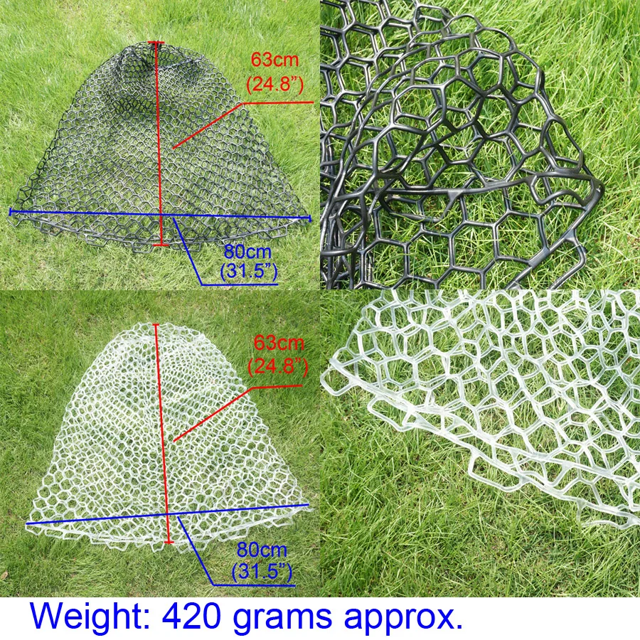 

(Diameter 21.6" / 55cm Depth 24.8" / 63cm) Large Mesh Clear Rubber Fishing Landing Net Replacement White & Black