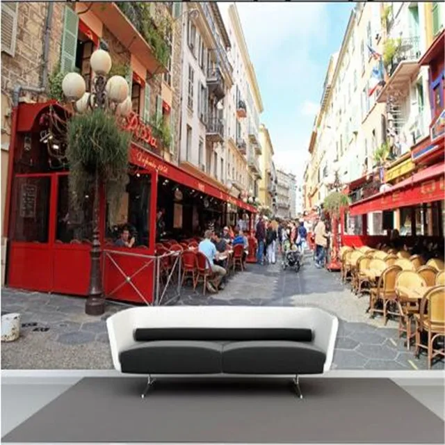 French street restaurant lounge painting wallpaper