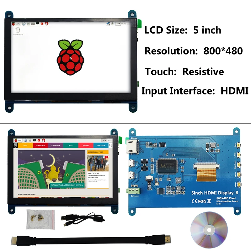 Для Raspberry Pi 3 Экран 3,5/5/7 дюймов ЖК-дисплей сенсорный Экран Дисплей модуля монитора для Raspberry Pi 3 Model B 3B плюс