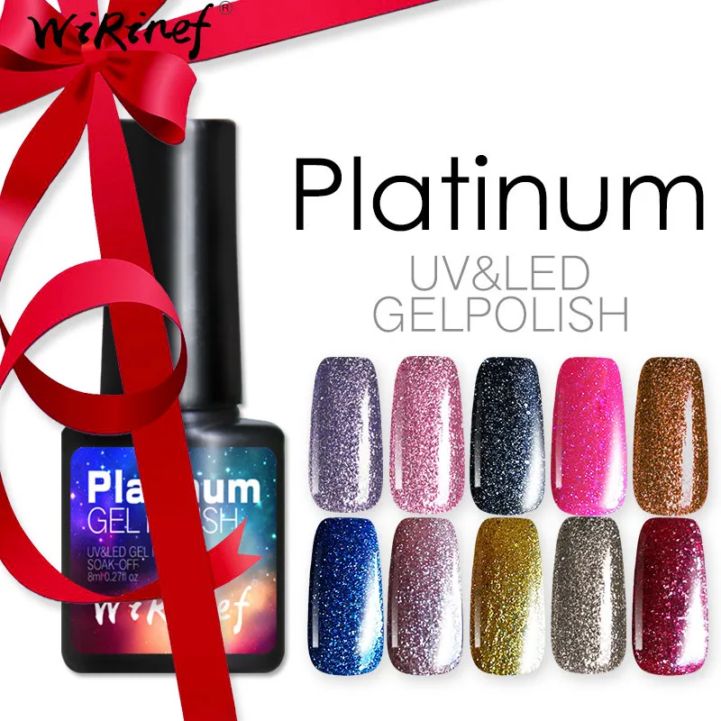 

WiRinef Nail Gel Polish 10 Colors Platinum Gel Shining Glitter UV Gel Nail Art Lacquer Nail Varnish Glue