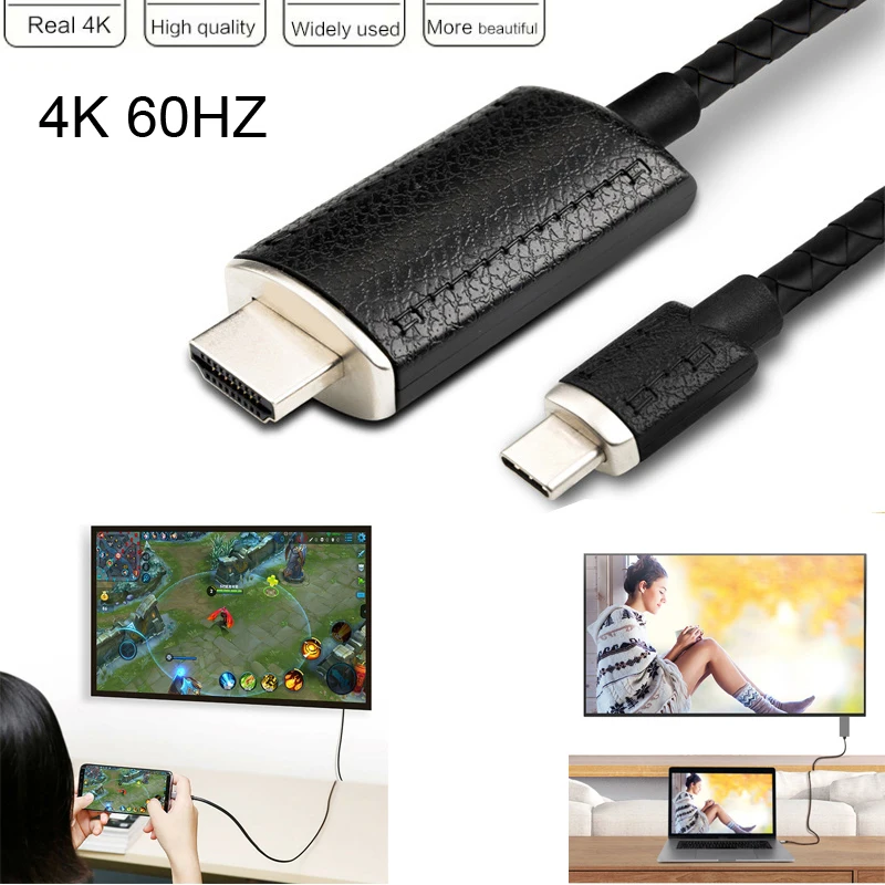 

2M 4K 60Hz Type C To HDMI Video Cable USB C Android Phone Computer PC To TV HDTV Projector for Macbook Samsung LG Leather Cord