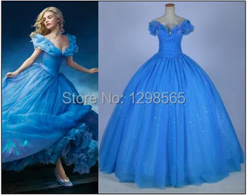 

New movie Cinderella Princess 2015 Cinderella dress for adult women blue deluxe Cinderella cosplay costume girl wedding dress
